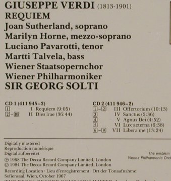 Verdi,Guiseppe: Requiem 68, Wiener Philh./Solti, Decca(411 944-2), D, 1984 - 2CD - 81262 - 10,00 Euro