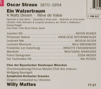Straus,Oscar: Ein Walzer Traum, EMI(5 65965 2), NL, 1996 - CD - 81309 - 7,50 Euro