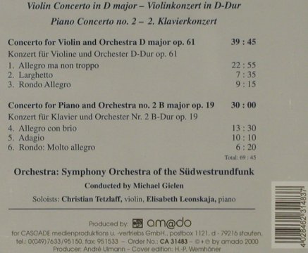 Beethoven,Ludwig van: Violinkonzert in D-Dur/2.Klavierkon, Am@do(CD CA 31483), , 2000 - CD - 81490 - 6,00 Euro