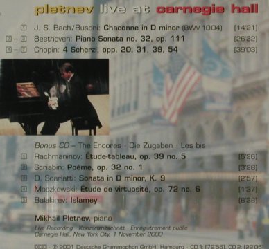 Pletnev,Mikhail: Live at Carnegie Hall, D.Gr.(471 157-2), EU, 2001 - 2CD - 81517 - 7,50 Euro