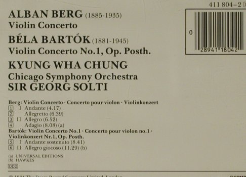 Berg,Alban / Bartók: Violin Concertos / Nr.1 op. Posth., Decca(411 804-2), D, 1984 - CD - 81631 - 7,50 Euro