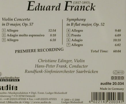 Franck,Eduard: Violin Concerto, op.57, Audite(20.034), D, 2000 - CD - 81649 - 7,50 Euro