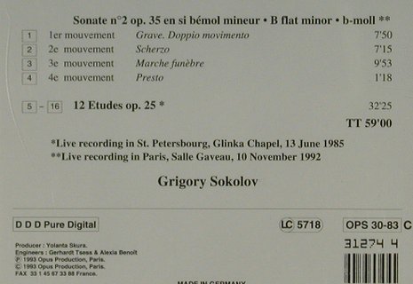 Chopin,Frederic: Sonate no.2 op.35, 12 Etudes op.25, Opus111(OPS 30-83), F, 1990 - CD - 81685 - 10,00 Euro