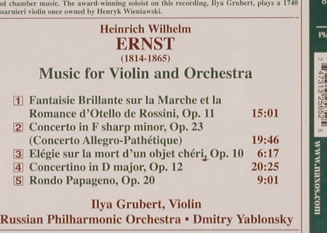 Ernst,Heinrich Wilhelm: Concerto Pazhetique,Concertino, Naxos(8.557565), EU, 2006 - CD - 81721 - 5,00 Euro