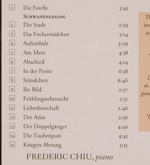 Schubert,Franz / Liszt: Lieder Transcriptions, Schwanenges., Harmonia Mundi(), D, 1998 - CD - 81738 - 10,00 Euro
