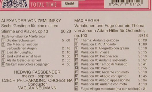 Zemlinsky,Alexander von/Max Reger: Live-6 Gesänge f.e.mittlere Stimme, Supraphon(11 1811-2 231), CZ, 1992 - CD - 81860 - 10,00 Euro