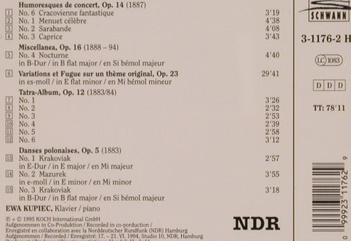 Paderewski,Ignacy Jan: Klavierstücke,op.14, 16, 23, 12, 5, Koch / NDR(3-1176-2), A, 1995 - CD - 82022 - 20,00 Euro