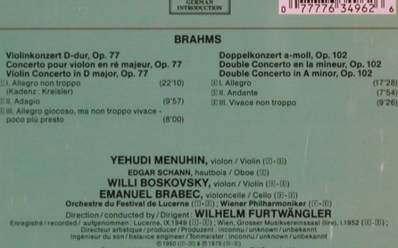 Brahms,Johannes: Violinkonzert d-dur op.77. Op.102, EMI(CDH  7 63496 2), D, 1990 - CD - 82141 - 7,50 Euro