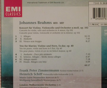 Brahms,Johannes: Doppelkonzert, Horn Trio, EMI(5 56385 2), D, 1997 - CD - 84428 - 10,00 Euro