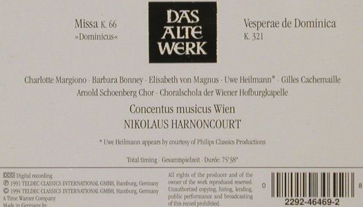 Mozart,Wolfgang Amadeus: Missa/ Vesperae De Dominica, Teldec(2292-46469-2), D, 1994 - CD - 90874 - 10,00 Euro