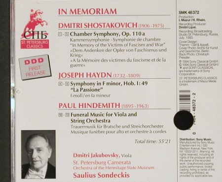 V.A.In Memoriam: Shostakovich, Haydn, Hindemith, Sony(SMK 48 342), , 1994 - CD - 91008 - 7,50 Euro