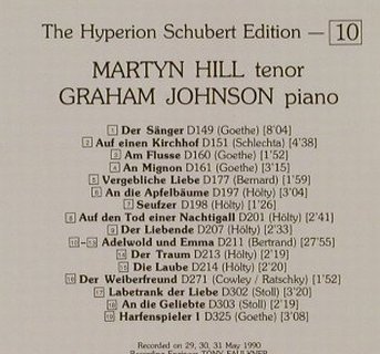 Schubert,Franz: Martyn Hill, Graham Johnson, Hyperion(Schubert Ed.10)(CDJ33010), UK, 1990 - 2CD - 91142 - 10,00 Euro