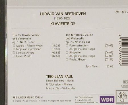 Beethoven,Ludwig van: Klaviertrios, Trio Jean Paul, Ars Musici(), D, 02 - CD - 91269 - 12,50 Euro