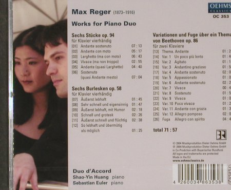 Reger,Max: Works For Piano Duo, Oehms(OC353), EU, 2004 - CD - 91345 - 7,50 Euro