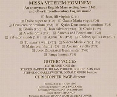 V.A.Missa Veterem Hominem: Anonymous Engl. Mass (1440), Hyperion(), UK, 1996 - CD - 91363 - 10,00 Euro