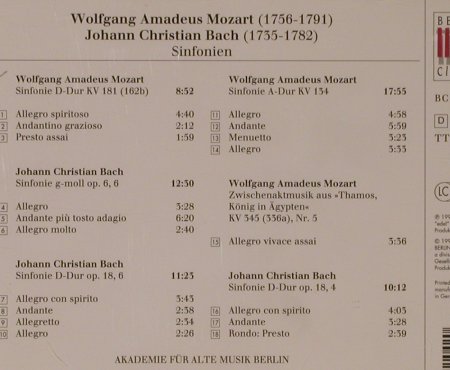 Mozart,Wolfgang Amadeus/ J.C. Bach: Sinfonien, Berlin Classics(), D, 1994 - CD - 91436 - 7,50 Euro
