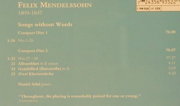 Mendelssohn,Felix: Songs Without Words,Daniel Adni, EMI(), D, 97 - 2CD - 91587 - 10,00 Euro