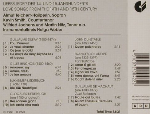 V.A.Pour L'Amour: Liebeslieder des 14.u.15 Jahrh., Christophorus(), D, 93 - CD - 91642 - 7,50 Euro