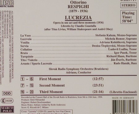 Respighi,Ottorino: Lucrezia (Gesamtaufnahme), Marco Polo(8.220176), D, 1986 - CD - 91994 - 10,00 Euro