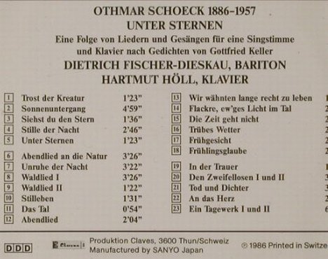 Schoeck,Othmar: Unter Sternen, Claves(50-8606), CH, 1986 - CD - 92012 - 12,50 Euro