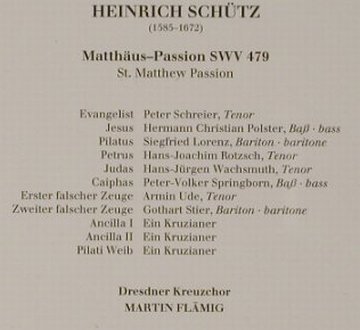 Schütz,Heinrich: Matthäus-Passion SWV 479, Berlin Classics(), D, 1997 - CD - 92032 - 6,00 Euro