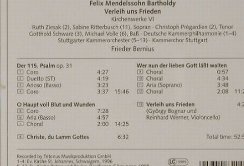 Bartholdy,Felix Mendelssohn: Verleih uns Frieden,Kirchenw. VI, Carus(), D, 99 - CD - 92036 - 7,50 Euro