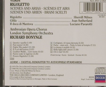 Verdi,Guiseppe: Rigoletto-Scenes and Arias (1974), Decca(421 303-2), D, 1988 - CD - 92114 - 6,00 Euro