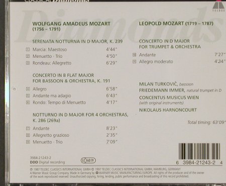 Mozart,Wolfgang Amadeus / L.Mozart: Serenata,K.239,191,286(269a), Teldec(3984-21243-2), D, 1997 - CD - 92134 - 7,50 Euro