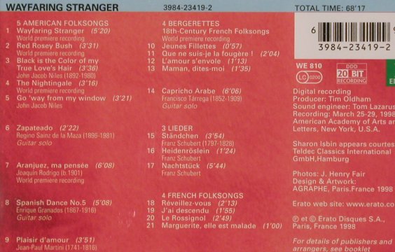Mentzer,Susanne & Isbin,Sharon: Wayfaring Stranger, Erato(), F, 1998 - CD - 92142 - 7,50 Euro