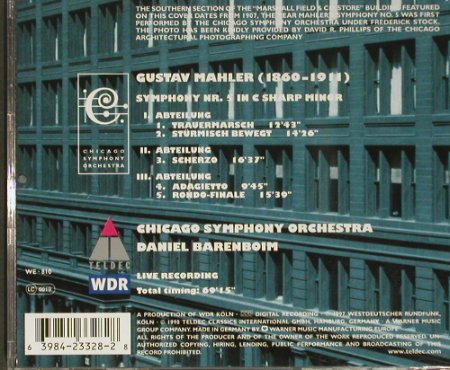Mahler,Gustav: Symphony 5, Live Recording, Teldec WDR(), D, 1998 - CD - 92330 - 7,50 Euro