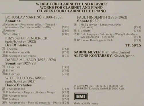 Meyer,Sabine / Alfons Kontarsky: Werke Für Klarinette und Klavier, EMI(), D, 1989 - CD - 92651 - 9,00 Euro