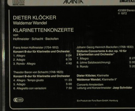 Klöcker,Dieter: Klarinetten Konzerte, Acanta(43 569), D, 1972 - CD - 92658 - 7,50 Euro