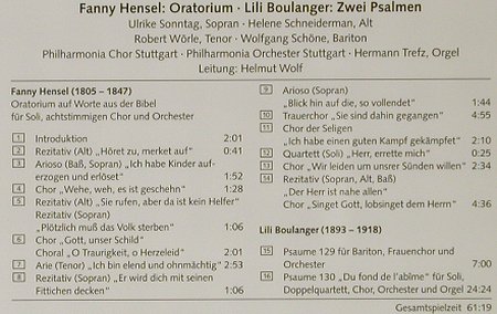 Hensel,Fanny / Oratorium: Lili Boulanger / Psalmen, Carus/SDR(), D, 1996 - CD - 92829 - 9,00 Euro