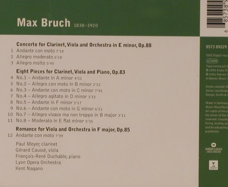 Bruch,Max: Concerto for Clarinet,Viola & Orch., Warner Classics(), EU, 2001 - CD - 94619 - 5,00 Euro