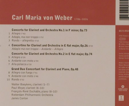 Weber,Carl Maria von: Clarinet Concertos Nr.1 & 2/Concert, Warner Classics(), EU, 2001 - CD - 94620 - 5,00 Euro