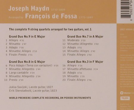 Haydn,Joseph / Fr.de Fossa: The Complette 9 String Quartets I, Warner Classics(), EU, 2003 - CD - 94645 - 5,00 Euro