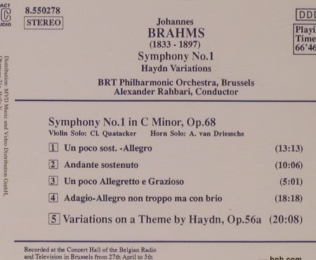 Brahms,Johannes: Sinfonie Nr.1 / Haydn Variations, Naxos(8.550278), D, 1989 - CD - 94706 - 5,00 Euro