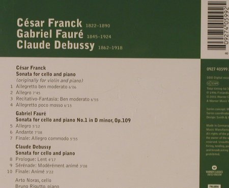 Faure,G. / C.Franck / Cl.Debussy: Cello Sonatas, Warner Classics(), EU, 2001 - CD - 94711 - 5,00 Euro