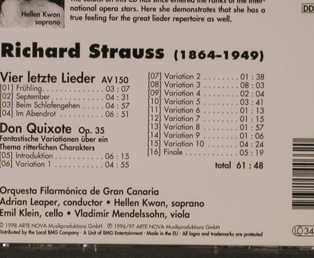 Strauss,Richard: Don Quixote / 4 Letzte Lieder, Arte Nova(), EU, 1998 - CD - 94712 - 5,00 Euro