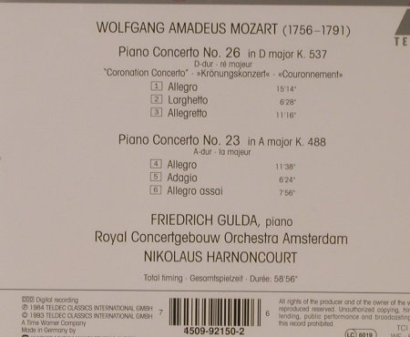 Mozart,Wolfgang Amadeus: Klavierkonzerte Nr.23 & 26 (84), Teldec(), D, 1993 - CD - 94740 - 7,50 Euro