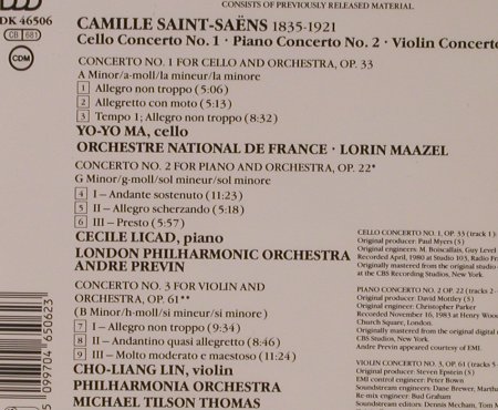 Saint-Saens,Camille: Cellokonzert 1/Pianokonzert 2/Violi, CBS(MDK 46506), NL, 1990 - CD - 94825 - 7,50 Euro