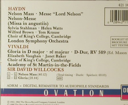Haydn-Nelson Messe/Vivaldi-Gloria: Choir of King's College, Cambridge, Decca(421 146-2), D, 1988 - CD - 96046 - 10,00 Euro