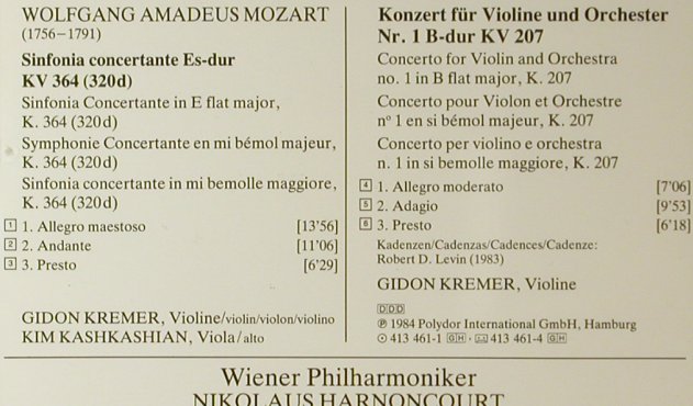 Mozart,Wolfgang Amadeus: Sinfonia Concertante K.364, Deutsche Grammophon(413 461-2), D, 1984 - CD - 96049 - 10,00 Euro
