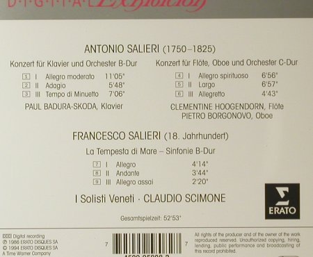 Salieri,Antonio: Konzert für Klavier u.Orchester'86, Erato(), D, 1996 - CD - 96059 - 7,50 Euro