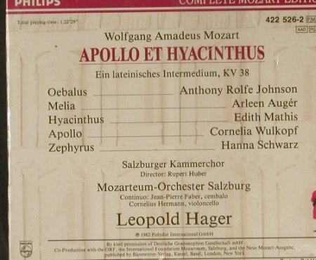 Mozart,Wolfgang Amadeus: Apollo Et Hyacinthus, FS-New, Philips(422526-2), D, 1982 - 2CD - 97250 - 19,00 Euro