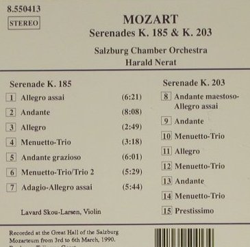 Mozart,Wolfgang Amadeus: Serenades K.185 & K.203, Naxos(8.550413), D, 1990 - CD - 97405 - 5,00 Euro