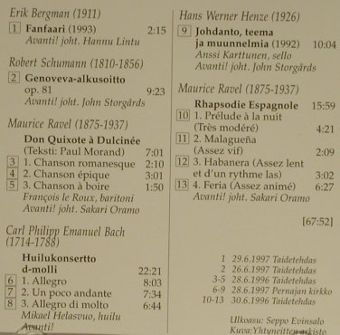 V.A.Avanti ! - Suvisoitossa: Bergmann,Schumann,C.P.E Bach..., Classica(CL 129), A,  - CD - 97586 - 5,00 Euro