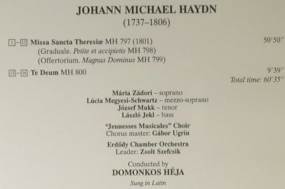 Haydn,Michael: Missa Sancta Theresiae Te Deum, Hungaroton(HCD 31865), , 1999 - CD - 98385 - 12,50 Euro