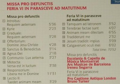 Victoria,Tomas Luis De: Missa Pro Defunctis, Feria..., Harmonia Mundi(), D, 1995 - CD - 98619 - 12,50 Euro