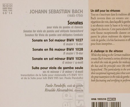 Bach,Johann Sebastian: Sonates pour viole,deGambe,clavecin, Harmonia Mundi(HHA1955218), D,Digi, 2002 - CD - 99974 - 5,00 Euro